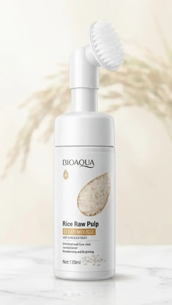 ESPUMA LIMPIADORA FACIAL DE ARROZ C/CEPILLO DE SILICONA-CT