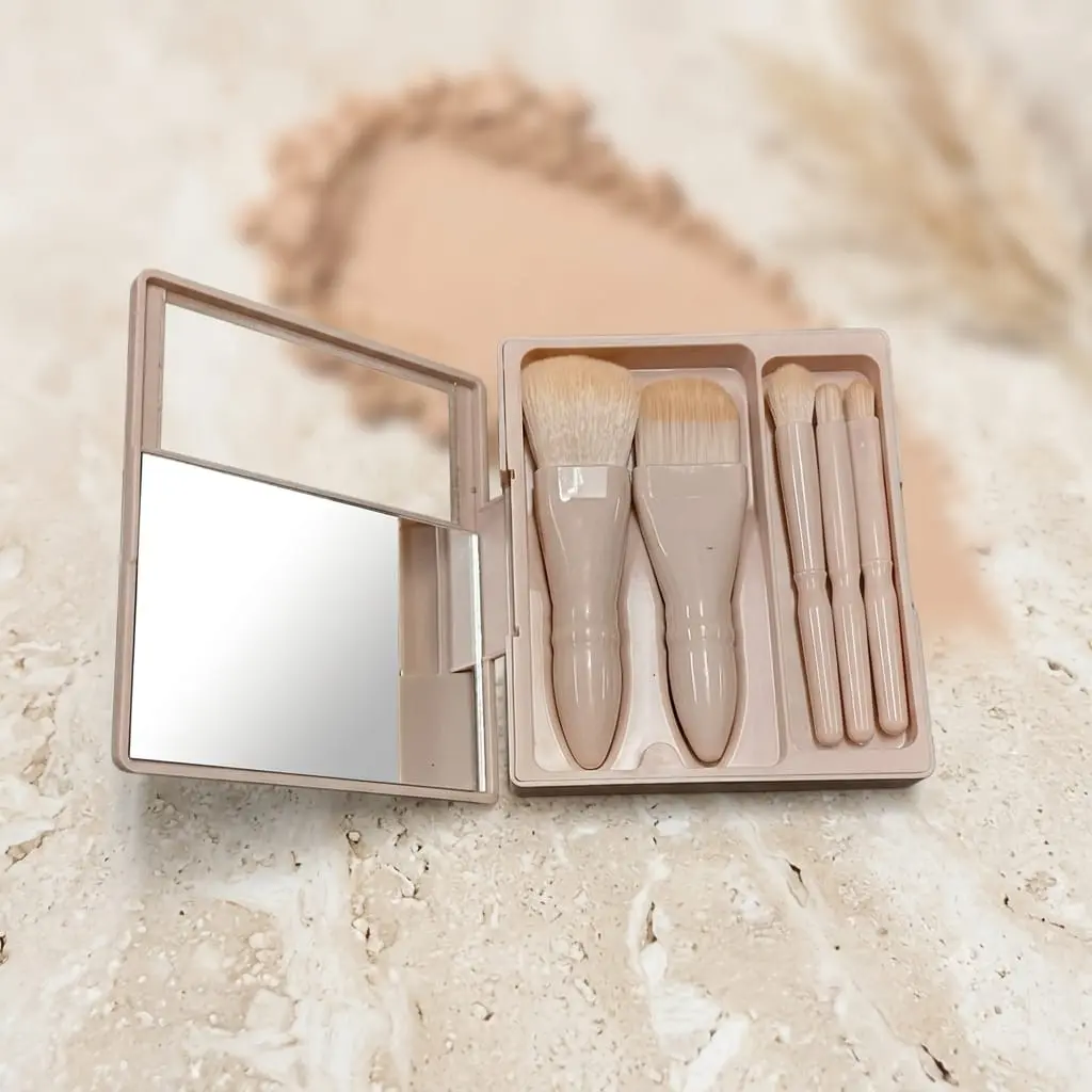 SET PORTATIL DE BROCHAS Y PINCELES P/MAQUILLAJE C/ESTUCHE Y ESPEJO-CT