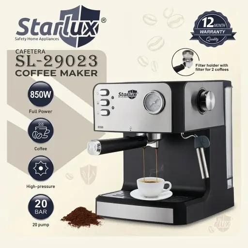 [SL-29023 (CT#7-6/26-854)] CAFETERA EXPRESO STARLUX 20BAR C/ESPUMADOR DE LECHE (850W)-CT