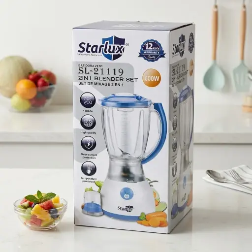 [SL-21119 (CT#7-6/26-854)] LICUADORA STARLUX 2 EN 1 C/MOLINILLO (600W)-CT