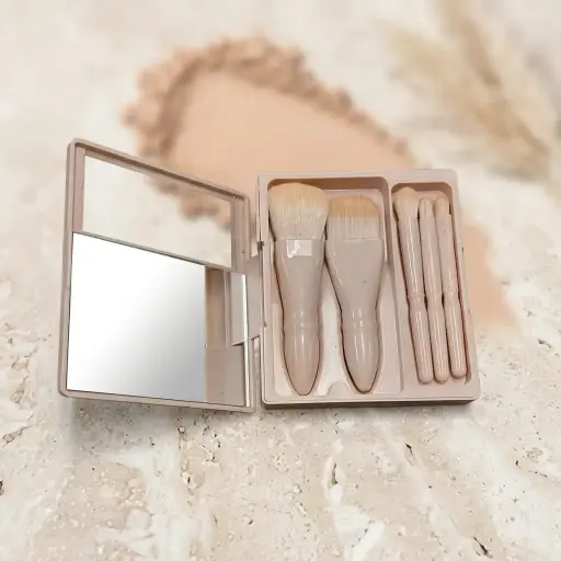 [PK6702 (CT#10-8/26-978)] SET PORTATIL DE BROCHAS Y PINCELES P/MAQUILLAJE C/ESTUCHE Y ESPEJO-CT